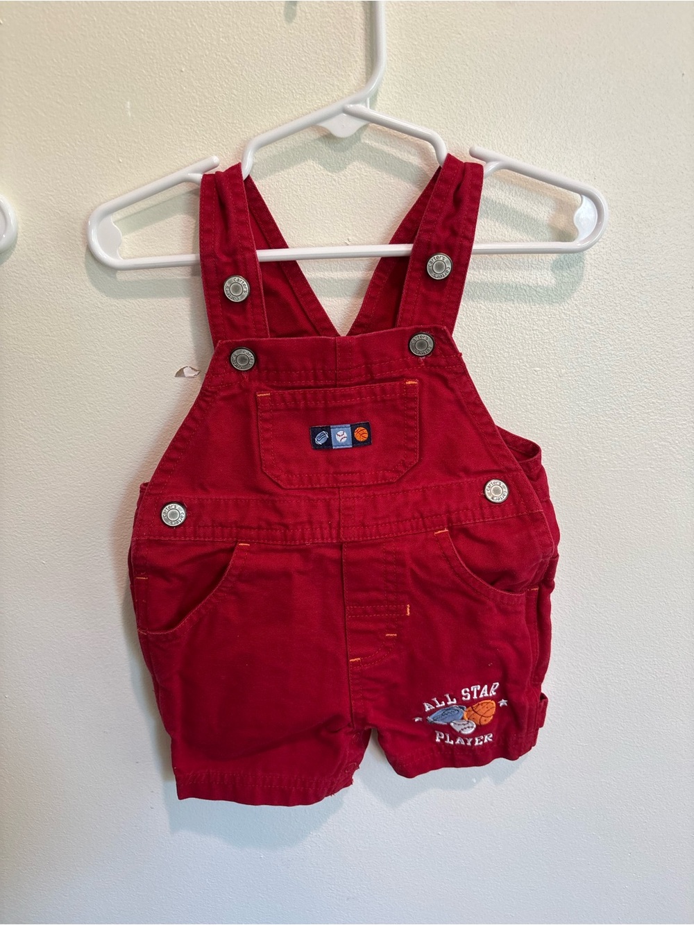 Y2K Carters 3 month baby boy All Star Player Red Baby Overalls red